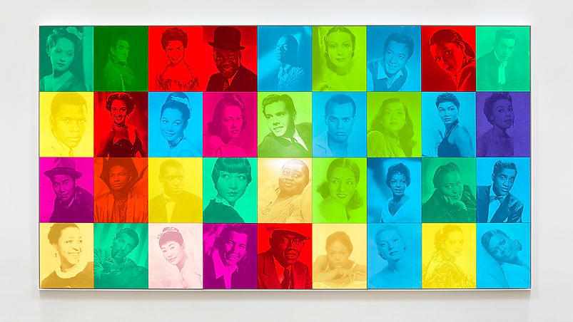 multicolored images in a collage featuring famous Black icons including Harry Belafonte, Josephine Baker and more