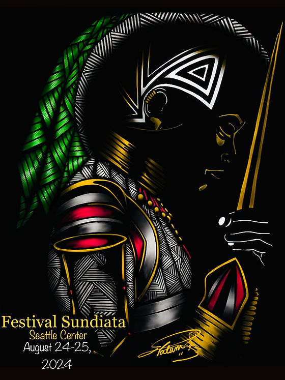 Poster of African warrior in gold, silver and red armor