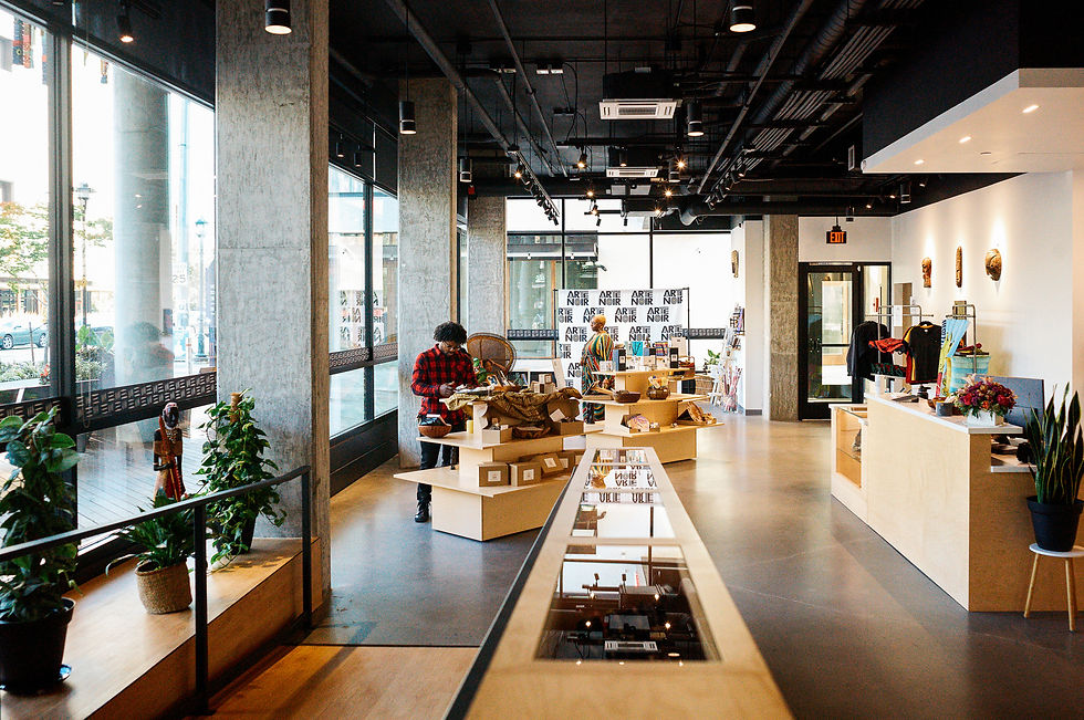 Interior of a retail shop featuring products made by artisans from the African Diaspora