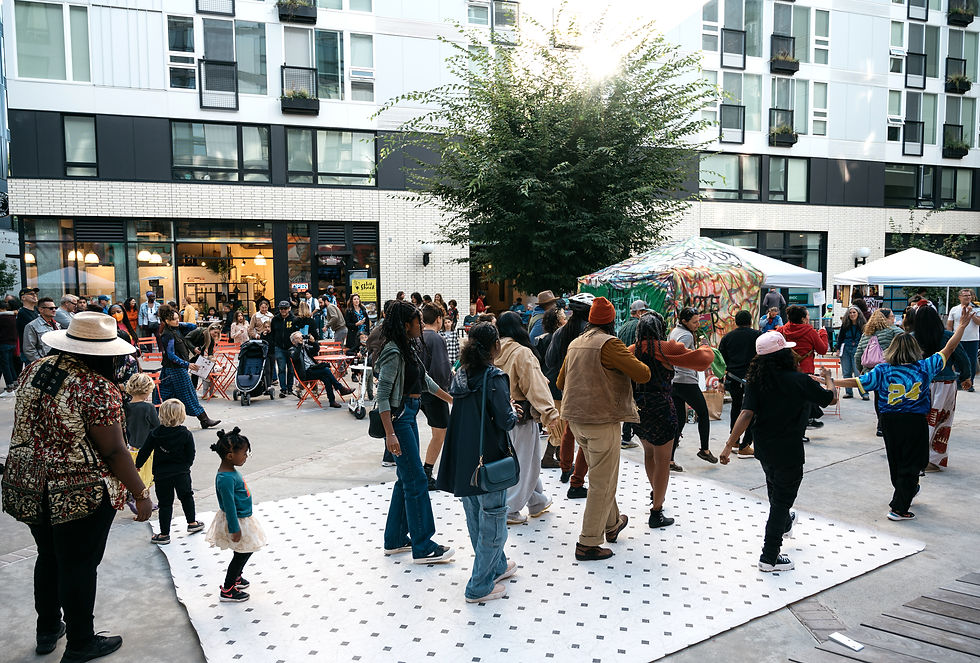 Community dances with members of the Massive Monkees breakdance crew at the Midtown Square stop, Walk the Block, September 2023. Credit Hilary Northcraft.