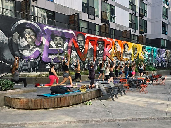 Yoga class in Midtown Square, 2025.